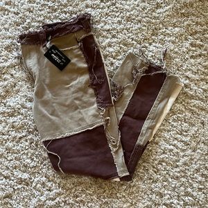 Brown patch work boyfriend cut jeans size 30 new with tags